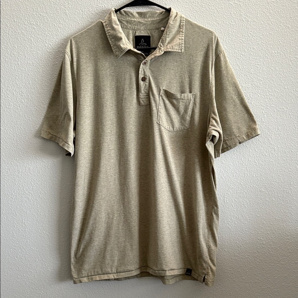 Prana Polo Short Sleeve Casual Outdoor Preppy Light Green Men's Size Large Shirt
